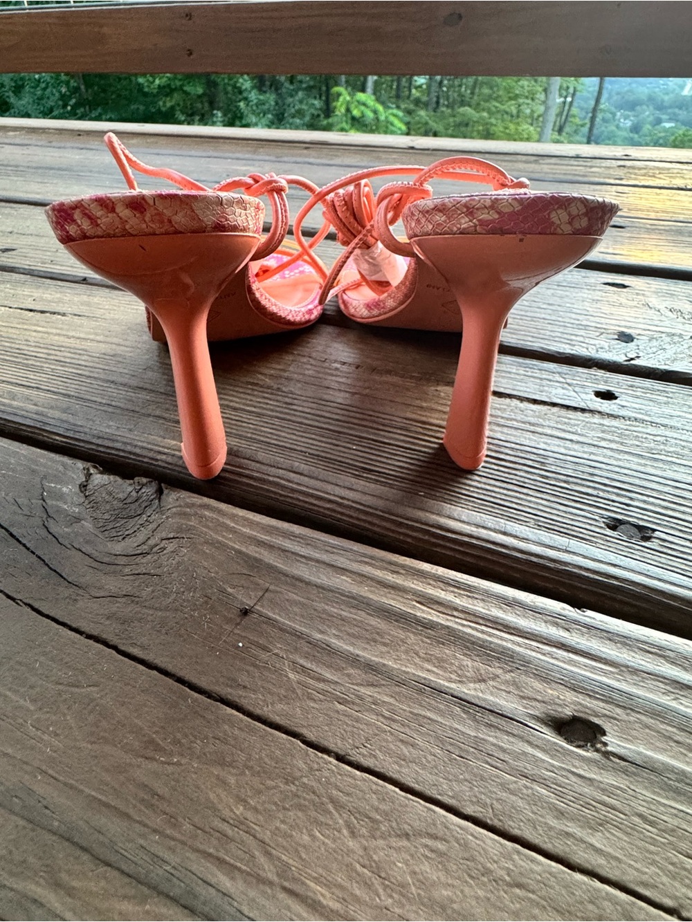 ANTONIO MELANI Pink & Coral Patterned Lace-Up Heels - Picture 5 of 5